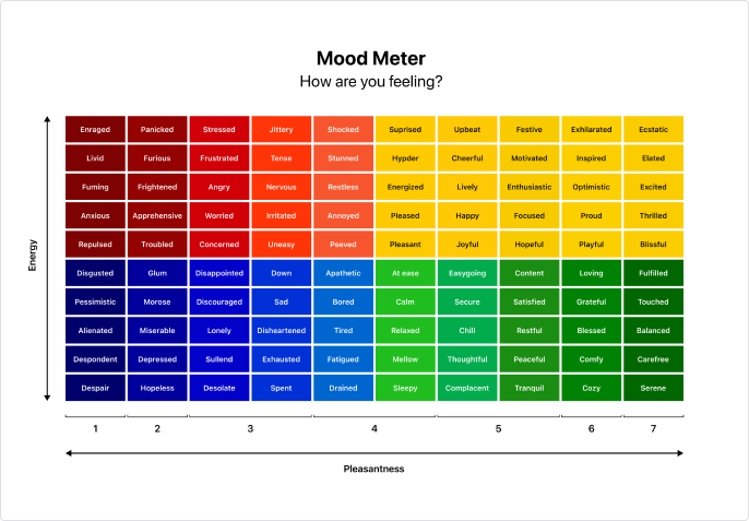 Mood Meter Graph with Energy and Pleasantness as Axis